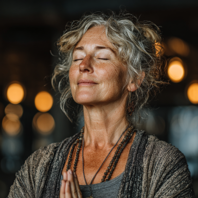 Зріла жінка практикує йогу на природі