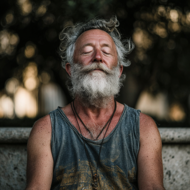 Чоловік зрілого віку медитує в спокійному оточенні